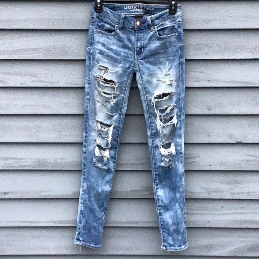 American Eagle Acid Wash Destroyed Jegging Ankle